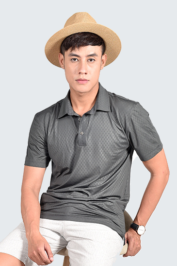 Áo Polo nam Novelty Regular fit cổ sơ mi họa tiết nhỏ xám đậm NATMMDNPSR181223N