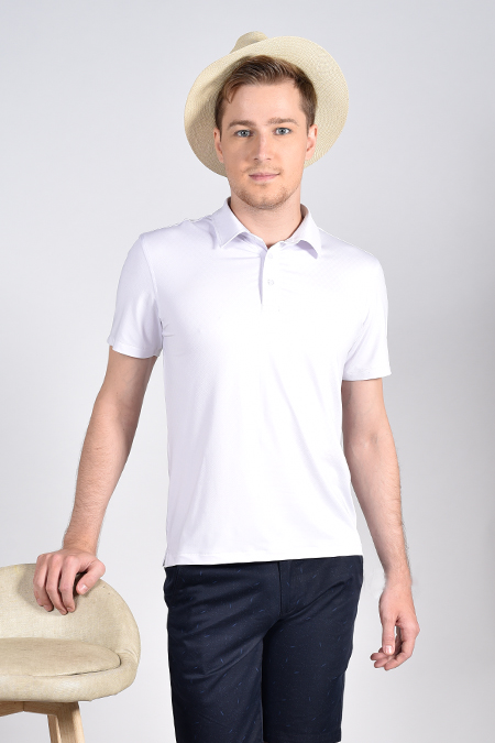 Áo thun polo nam Novelty Regular Fit trắng cổ sơ mi họa tiết nhỏ NATMTTNPSR181226N