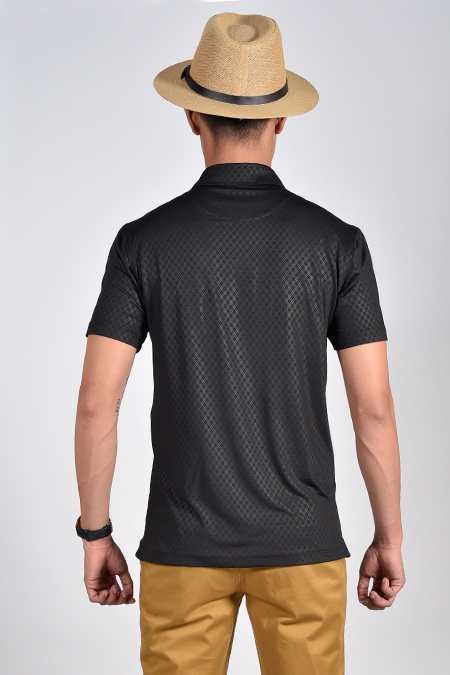 Áo Polo nam Novelty Regular fit đen cổ sơ mi họa tiết nhỏ NATMMDNPSR181225N