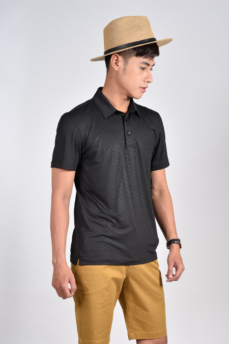 Áo Polo nam Novelty Regular fit đen cổ sơ mi họa tiết nhỏ NATMMDNPSR181225N