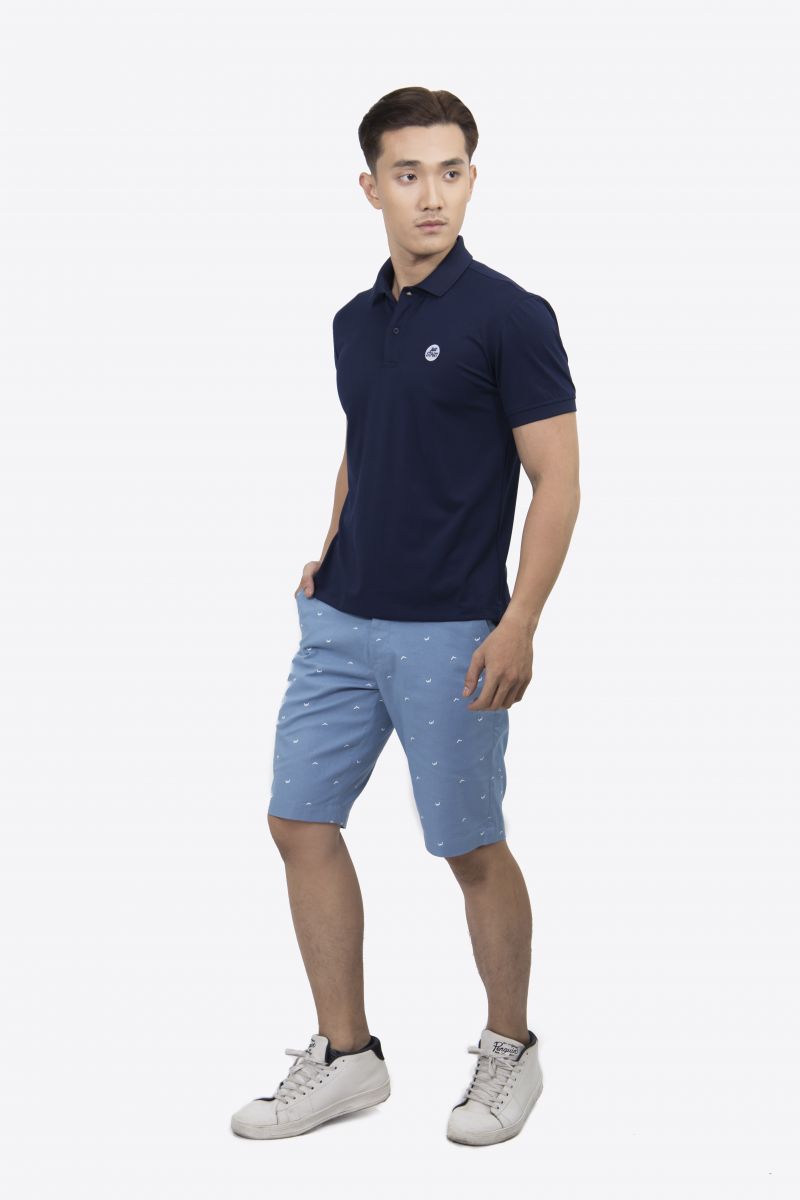 Áo thun Polo nam Novelty thêu họa tiết màu xanh dương NATMMDMPSR200020N