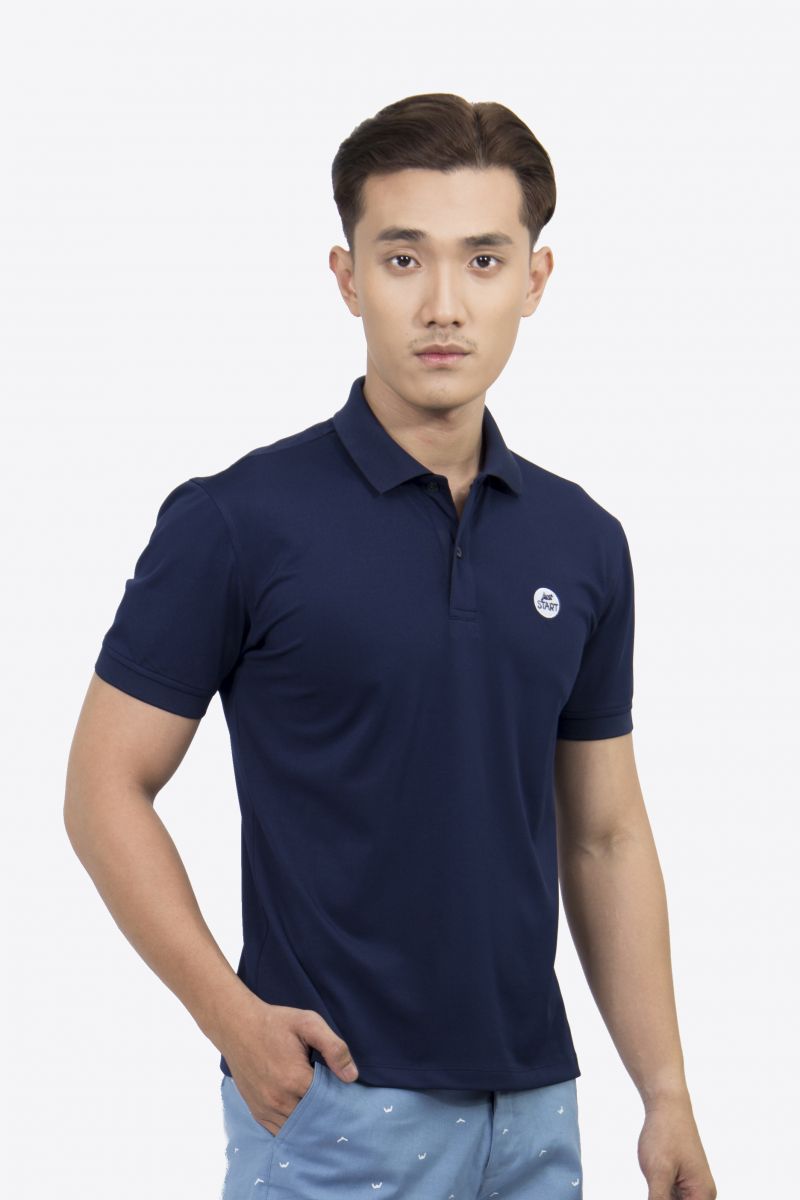 Áo thun Polo nam Novelty thêu họa tiết màu xanh dương 200020N