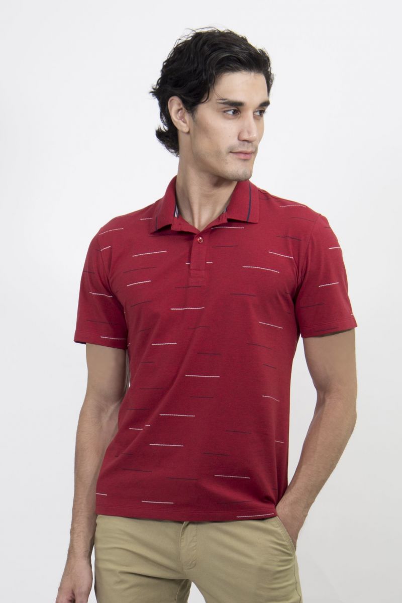 Áo Polo nam Novelty Regular fit đỏ đô họa tiết NATMMDMCSR200026N