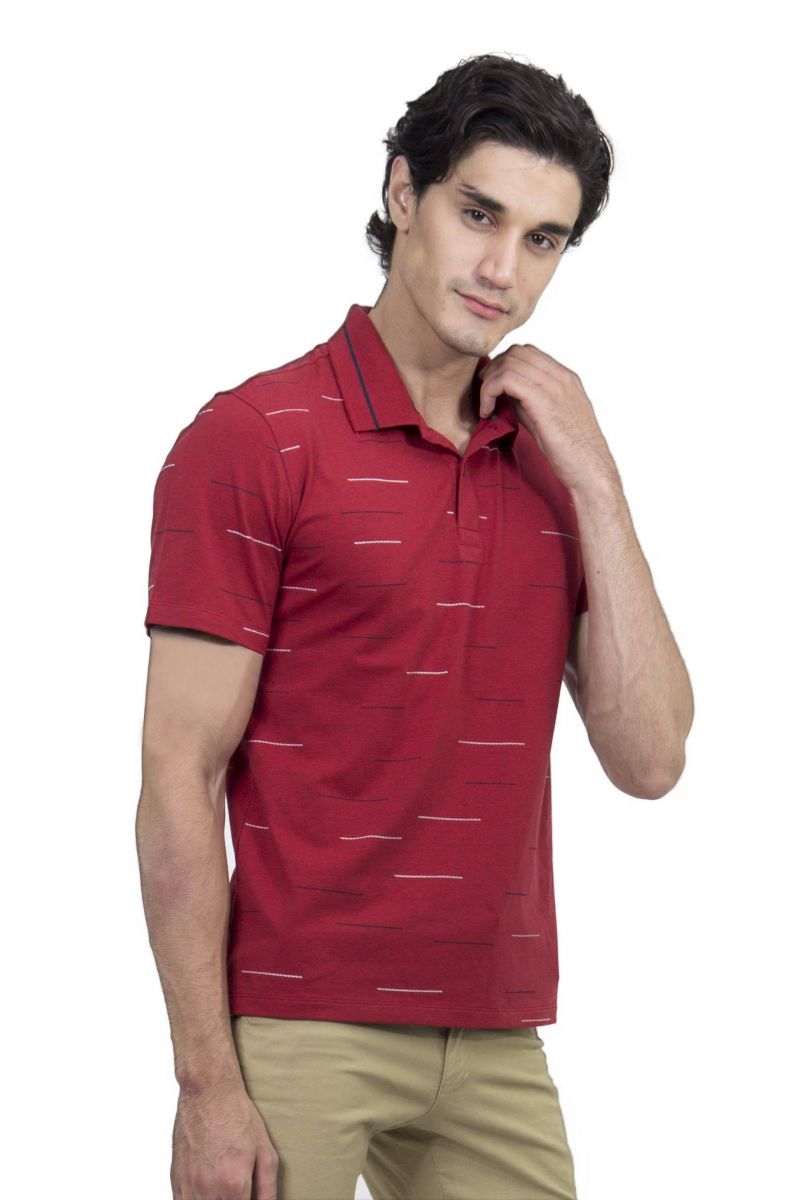 Áo Polo nam Novelty Regular fit đỏ đô họa tiết NATMMDMCSR200026N