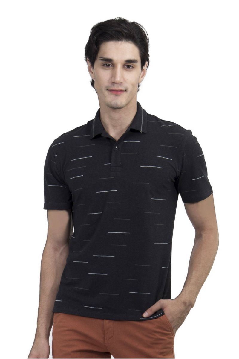 Áo Polo nam Novelty Regular fit họa tiết màu đen NATMMDMCSR200029N