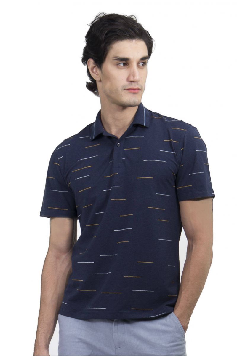 Áo Polo nam Novelty Regular fit xanh đen họa tiết NATMMDMCSR200028N