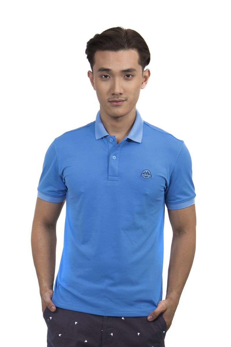 Áo thun Polo nam Novelty thêu họa tiết màu xanh coban NATMMTMPSR200025N