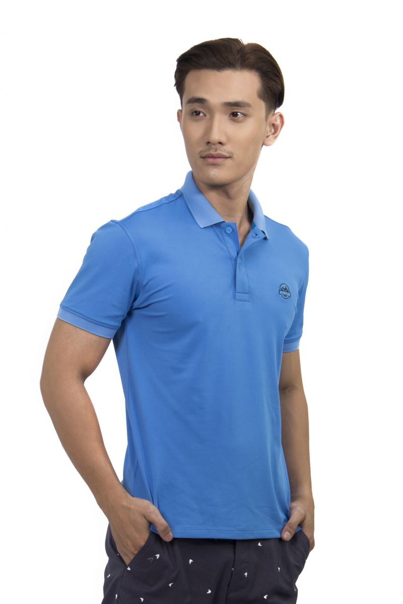 Áo thun Polo nam Novelty thêu họa tiết màu xanh coban NATMMTMPSR200025N