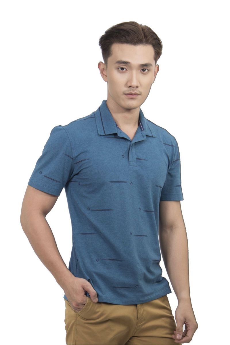 Áo Polo nam Novelty Regular fit xanh cổ vịt họa tiết NATMMDMCSR200036N