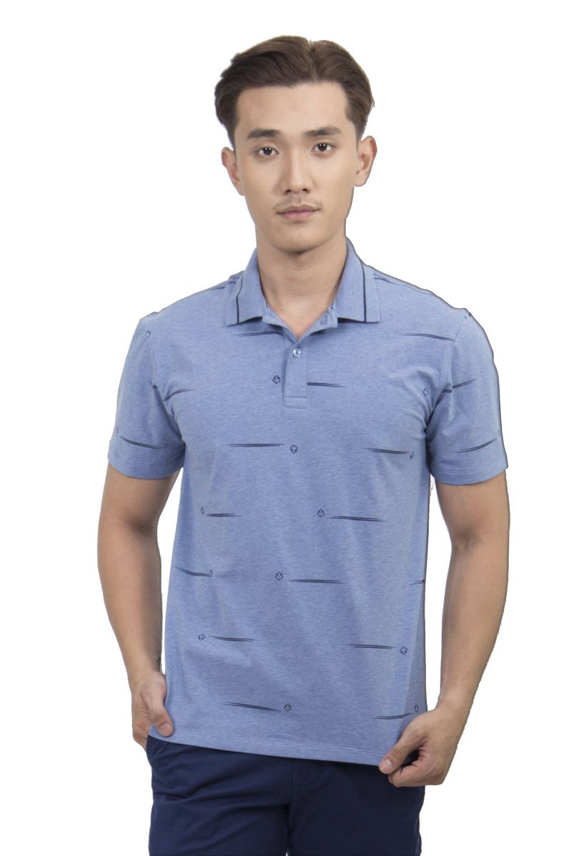 Áo Polo nam Novelty Regular fit xanh dương họa tiết NATMMNMCSR200037N