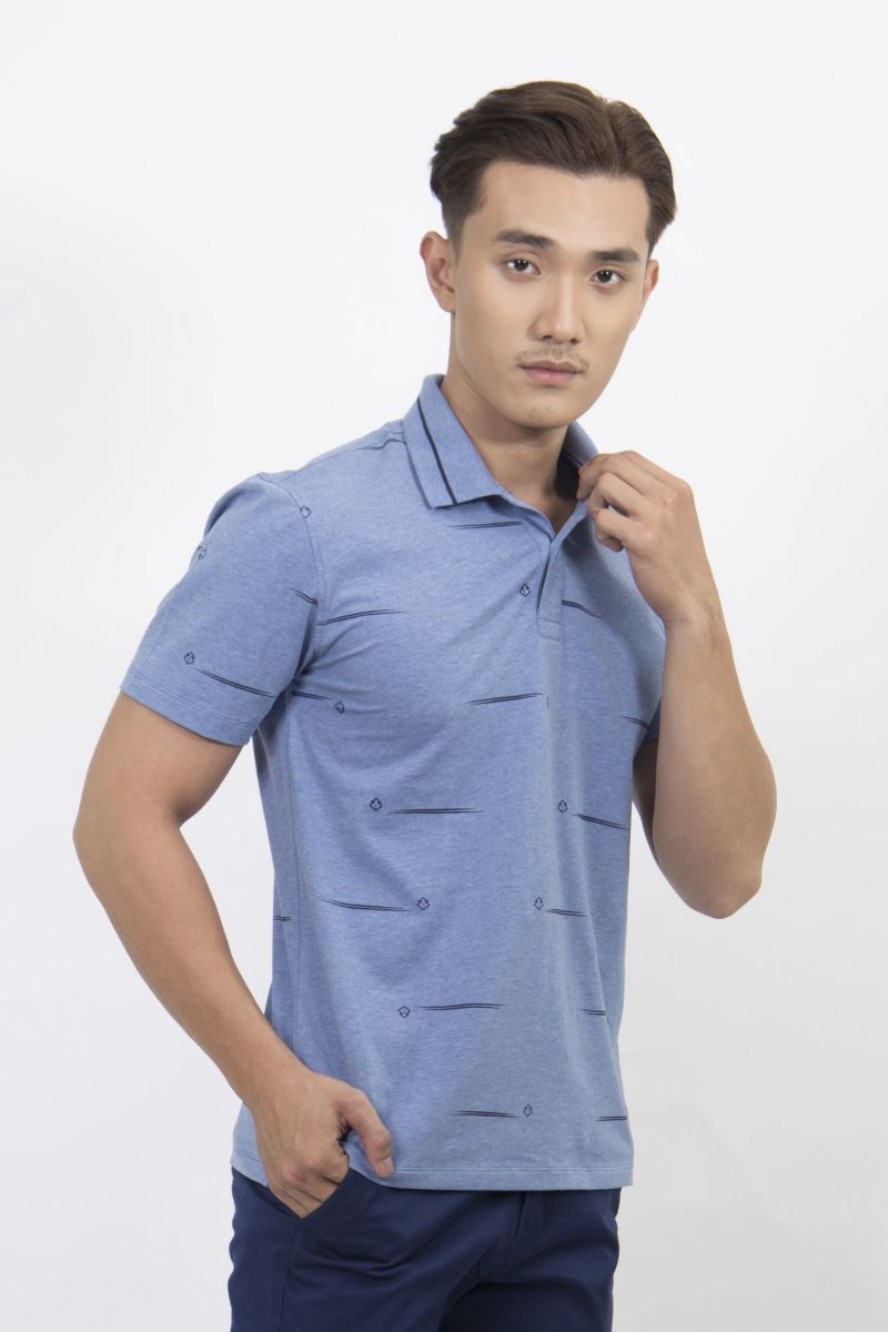 Áo Polo nam Novelty Regular fit xanh dương họa tiết NATMMNMCSR200037N