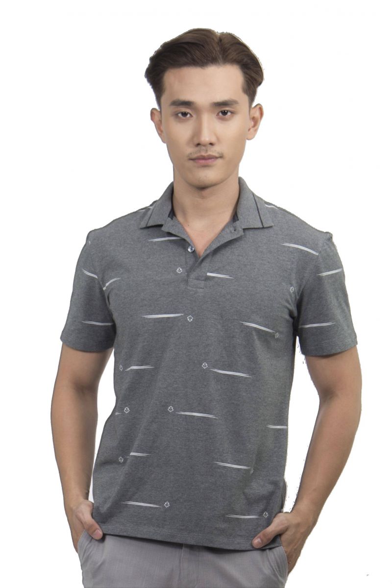 Áo Polo nam Novelty Regular fit xám đậm họa tiết NATMMDMCSR200033N