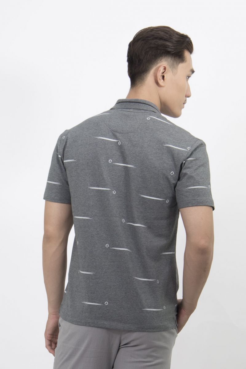 Áo Polo nam Novelty Regular fit xám đậm họa tiết NATMMDMCSR200033N