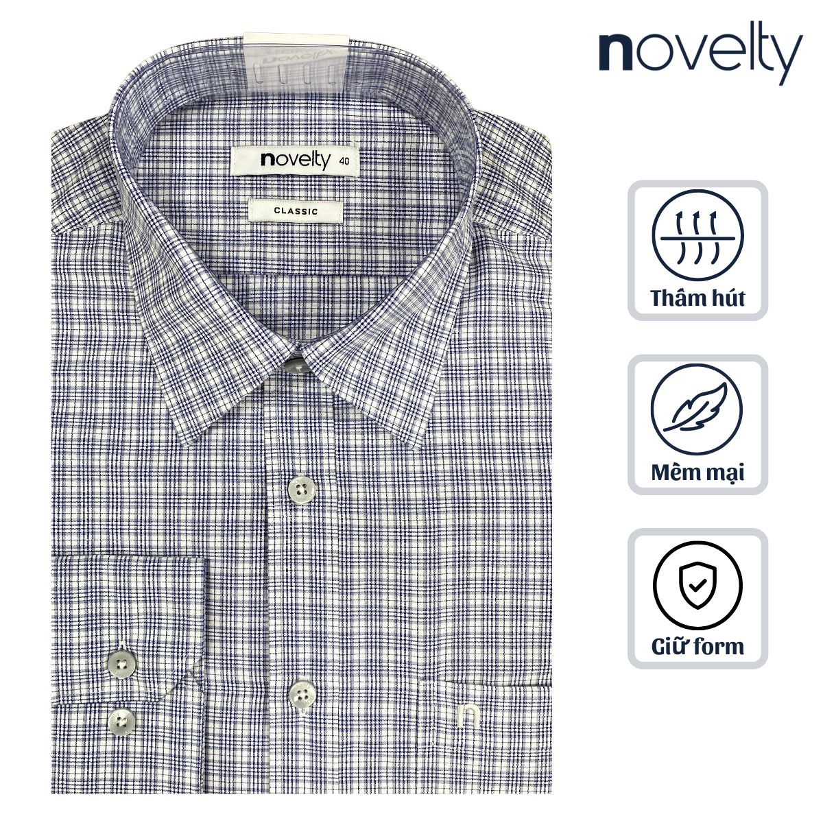 ÁO SƠ MI NAM DÀI TAY NOVELTY CLASSIC T/C CARO XANH XÁM NSMMCTMTCC250463D