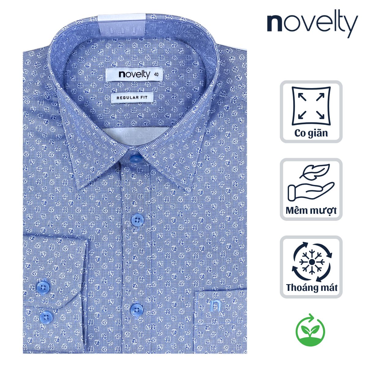 ÁO SƠ MI NAM DÀI TAY NOVELTY REGULAR FIT BAMBOO HỌA TIẾT XANH NSMMINMT3R250285D