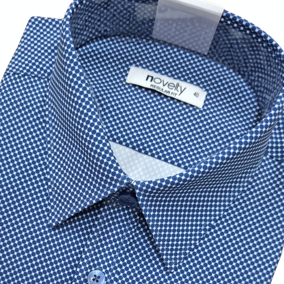 ÁO SƠ MI NAM DÀI TAY NOVELTY REGULAR FIT SPUN CHẤM BI XANH NSMMMNMSPR250792D