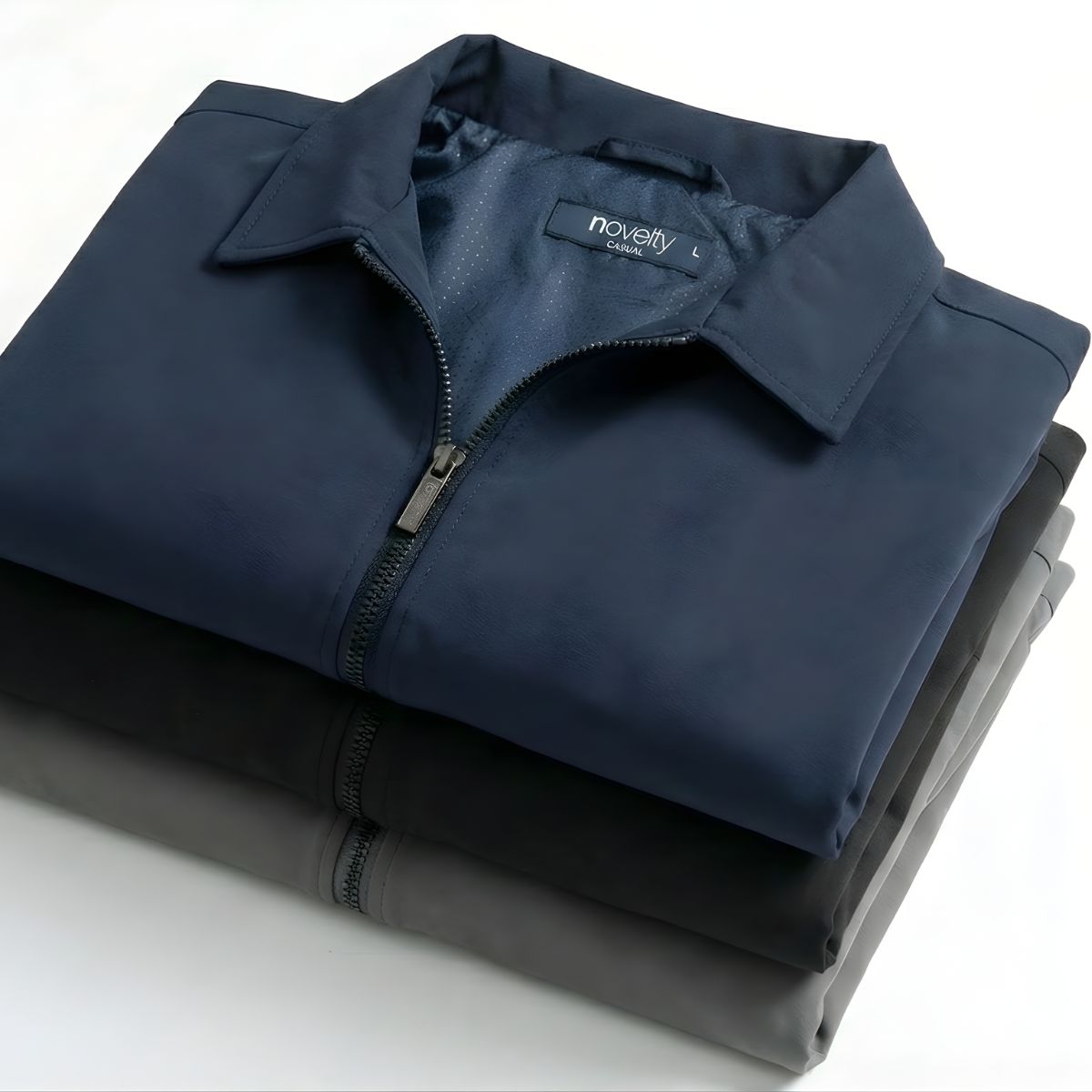 ÁO KHOÁC BONDING NAM 2 LỚP NOVELTY CỔ BẺ MÀU ĐEN NJKMMDMNSB2505482