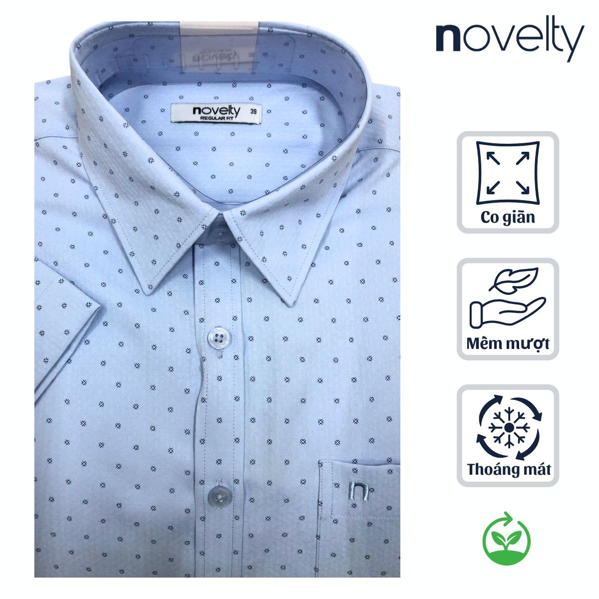 ÁO SƠ MI NAM NGẮN TAY NOVELTY REGULAR FIT RECYCLED T/C HOA VĂN XANH NSMMINMRCR260881N