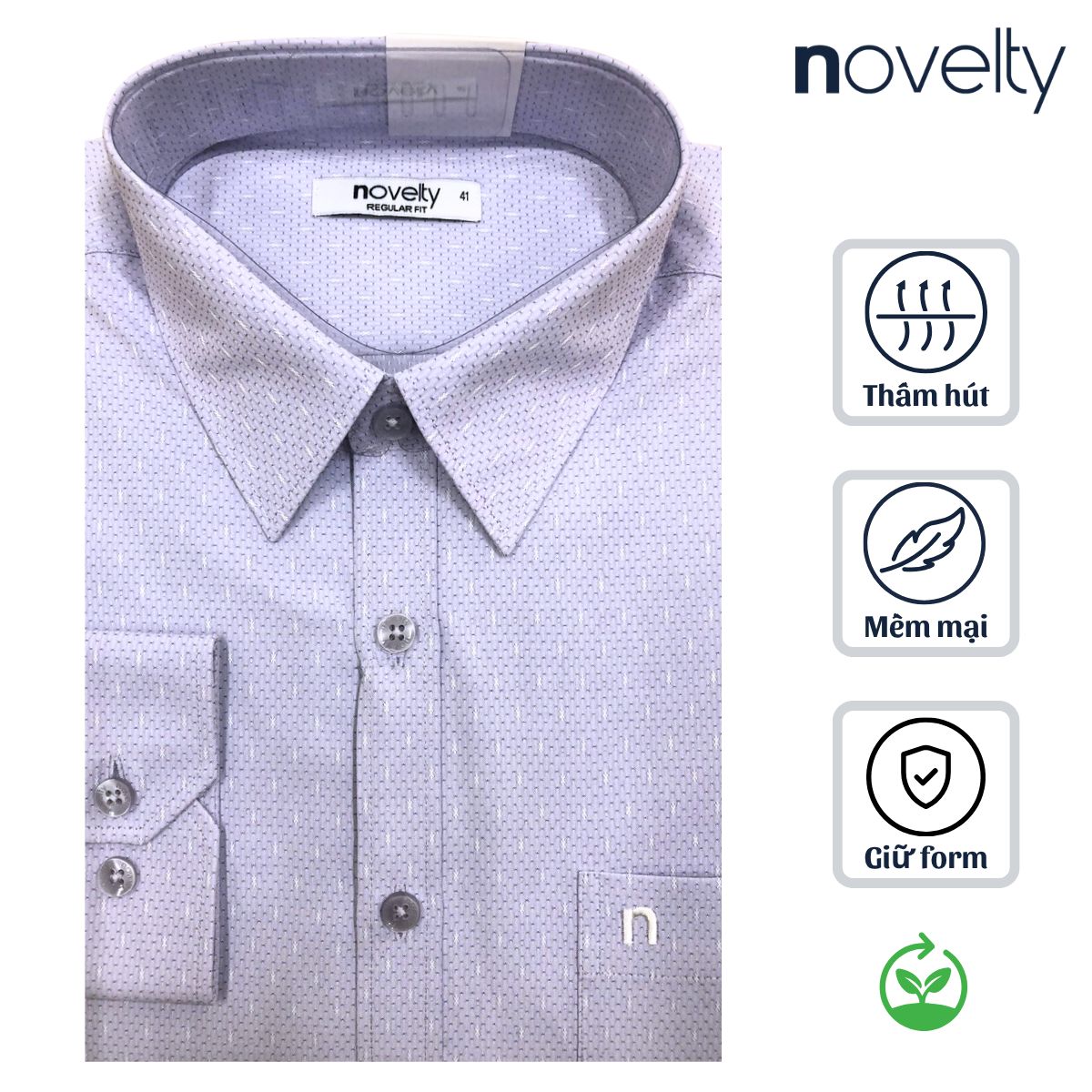 ÁO SƠ MI NAM DÀI TAY NOVELTY REGULAR FIT RECYCLED T/C SỌC NHỎ HỒNG TÍM NSMMSNMRCR250819D