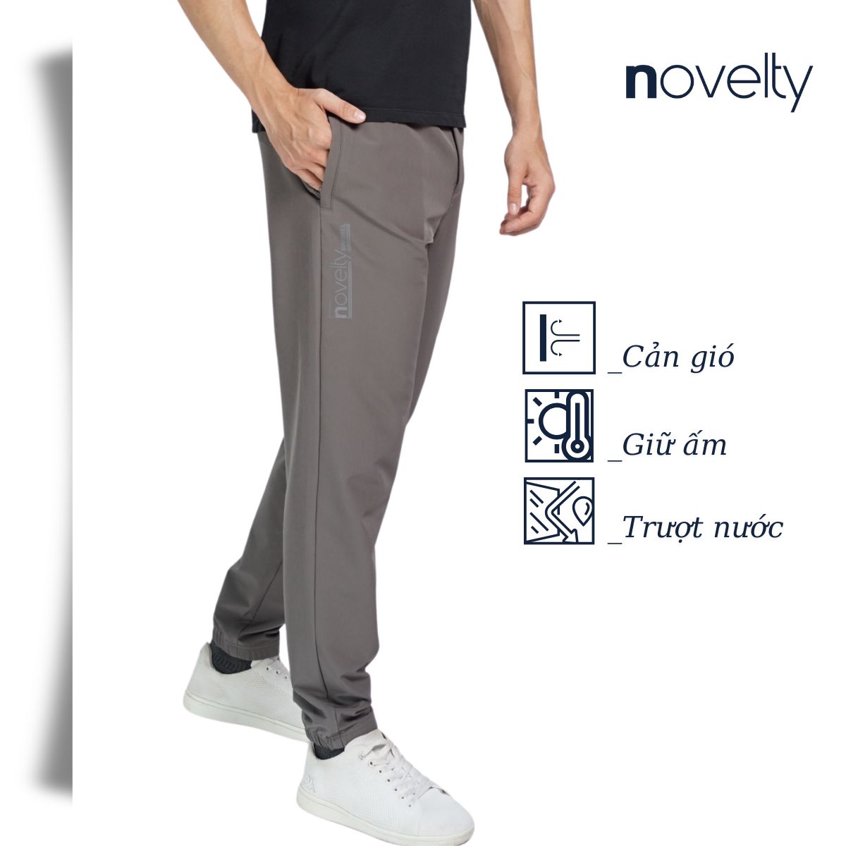 QUẦN THỂ THAO NAM NOVELTY REGULAR FIT LƯNG PHỐI CO GIÃN MÀU XÁM ĐẬM NQTMMDMPSR250587D