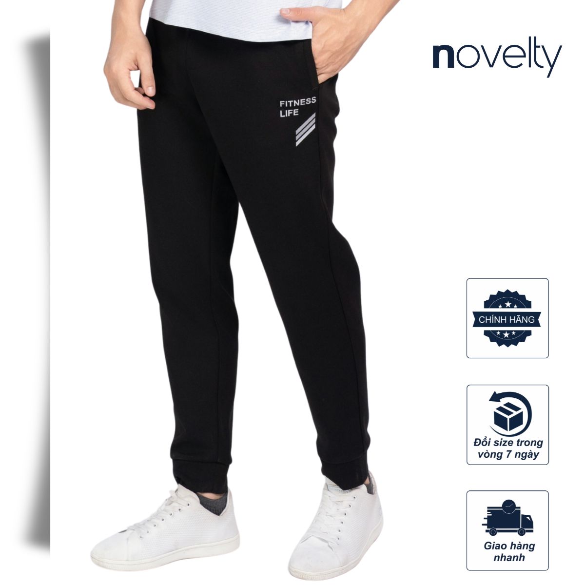 QUẦN JOGGER NỈ NAM NOVELTY REGULAR FIT MÀU ĐEN NQGMMDMT3R250559Q