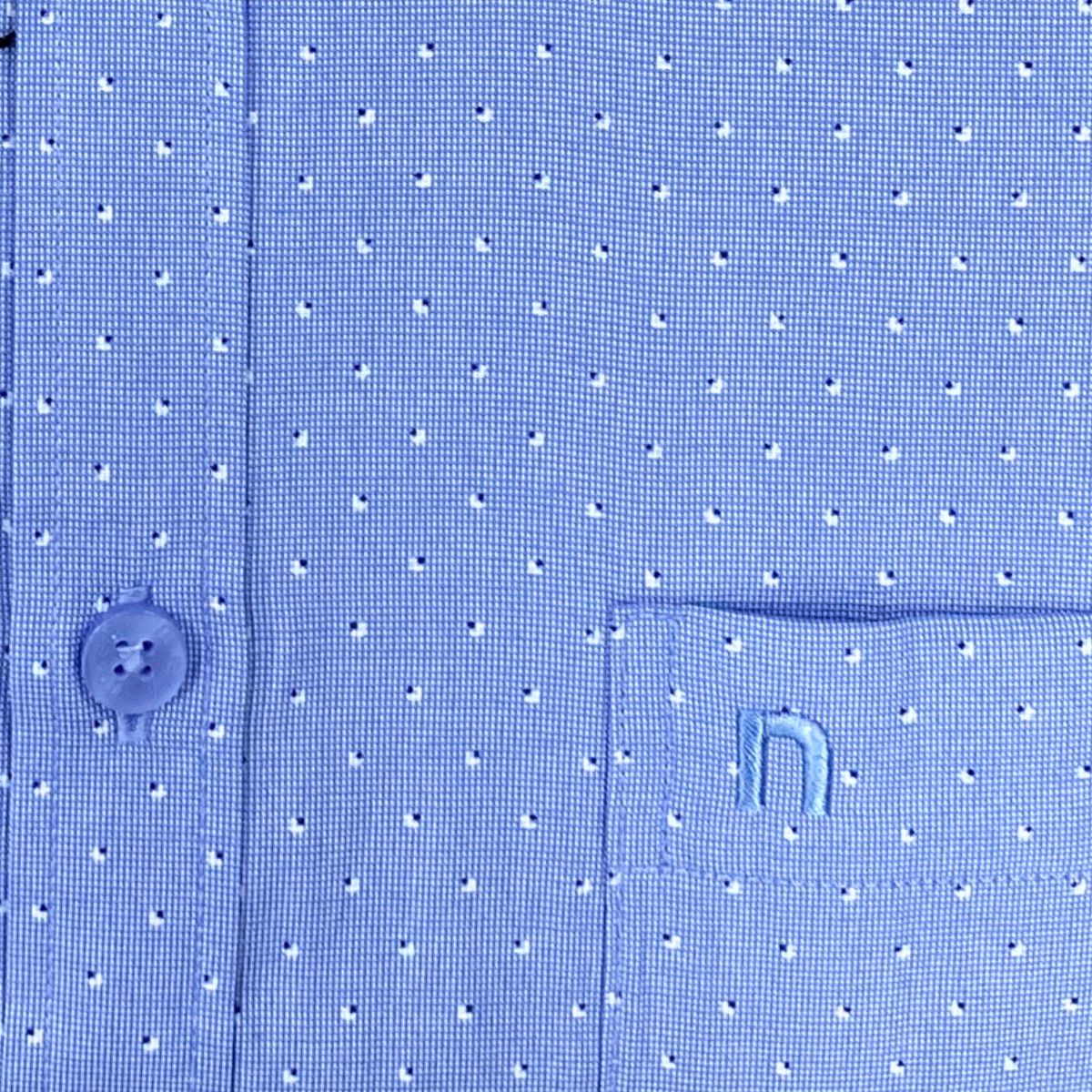 ÁO SƠ MI NAM NGẮN TAY NOVELTY REGULAR FIT T/C RECYCLED HOA VĂN XANH NSMMINMRCR250652N