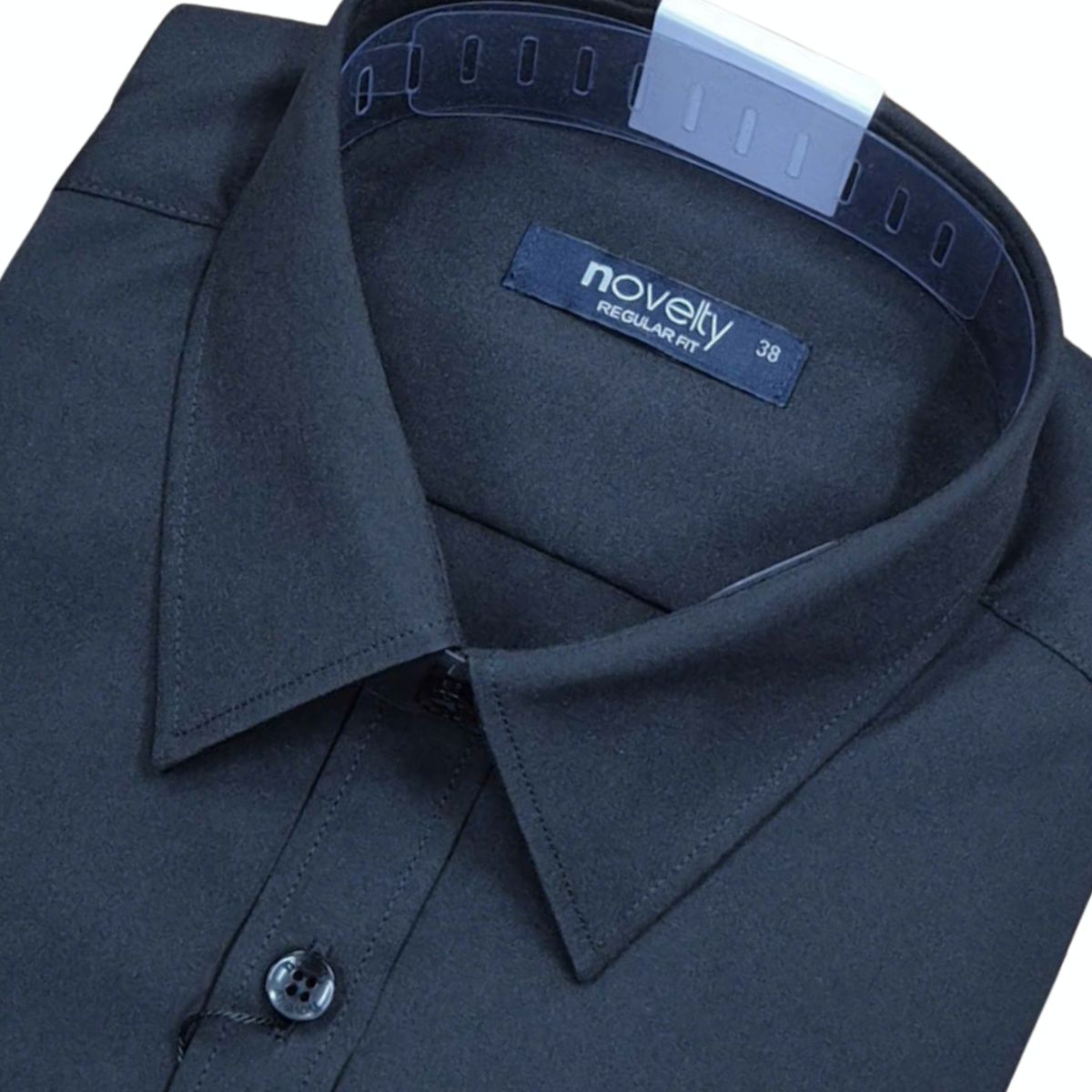 ÁO SƠ MI NAM DÀI TAY NOVELTY REGULAR FIT SPUN TRƠN MÀU ĐEN NSMMMNMSPR250790D