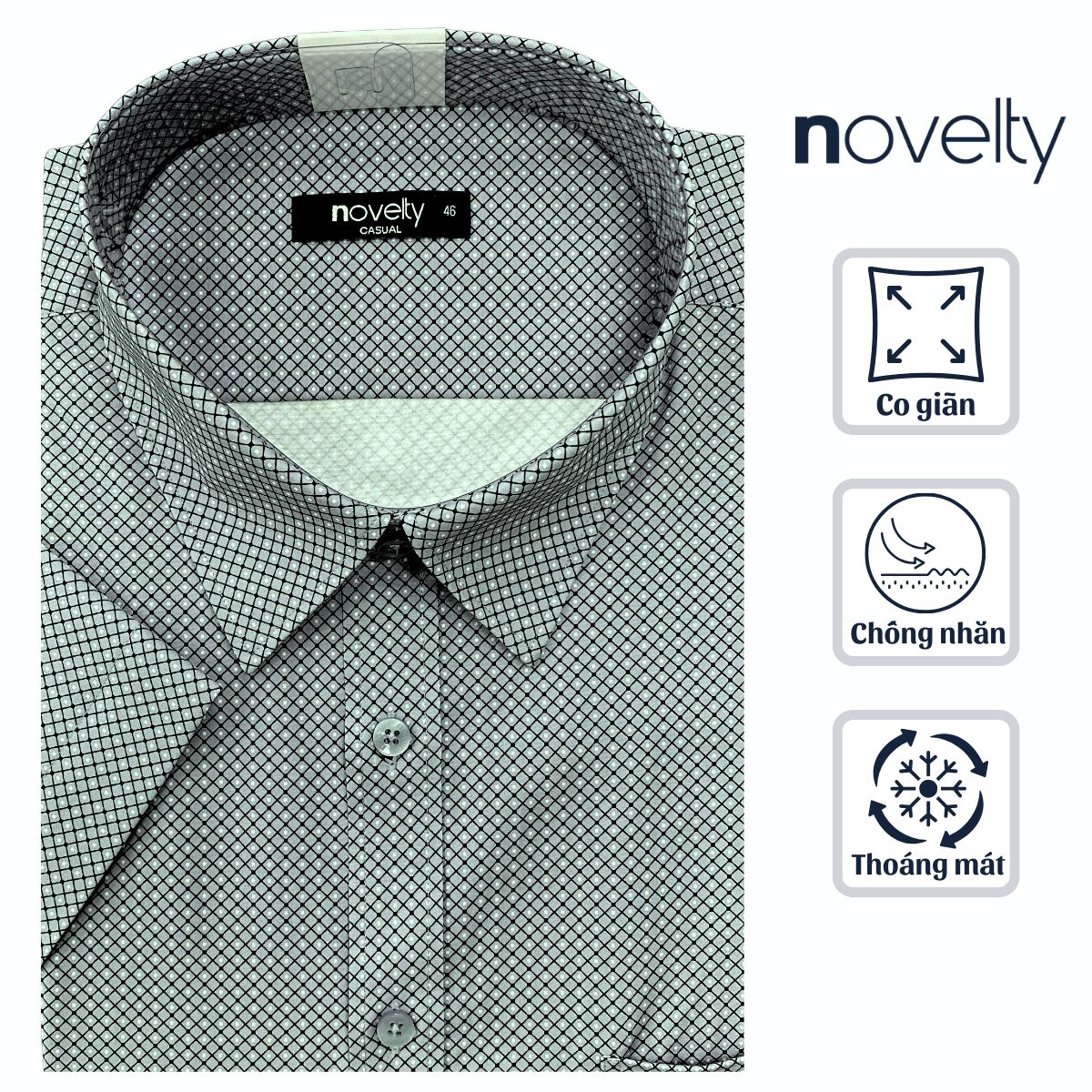 ÁO SƠ MI NAM NGẮN TAY NOVELTY CASUAL SPUN HOA VĂN XANH LAM NSMMINMSPB260803N