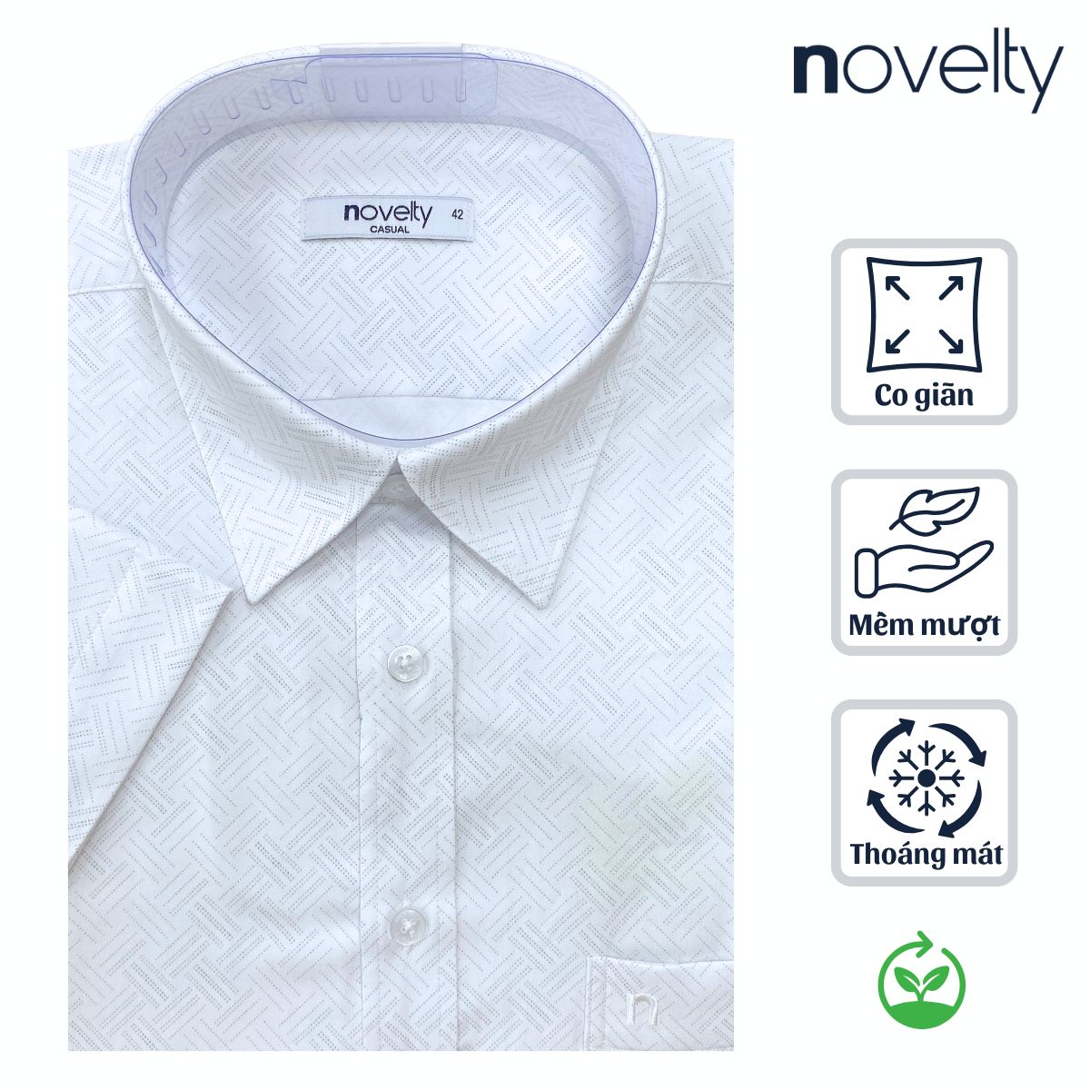 ÁO SƠ MI NAM NGẮN TAY NOVELTY CASUAL BAMBOO HOA VĂN TRẮNG NSMMINMT3B260792N