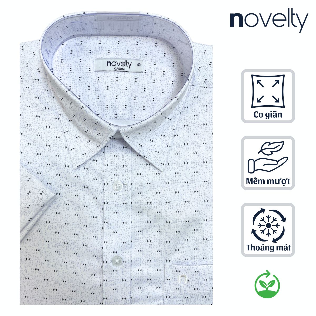 ÁO SƠ MI NAM NGẮN TAY NOVELTY  CASUAL BAMBOO HOA VĂN TRẮNG NSMMINMT3B260871N