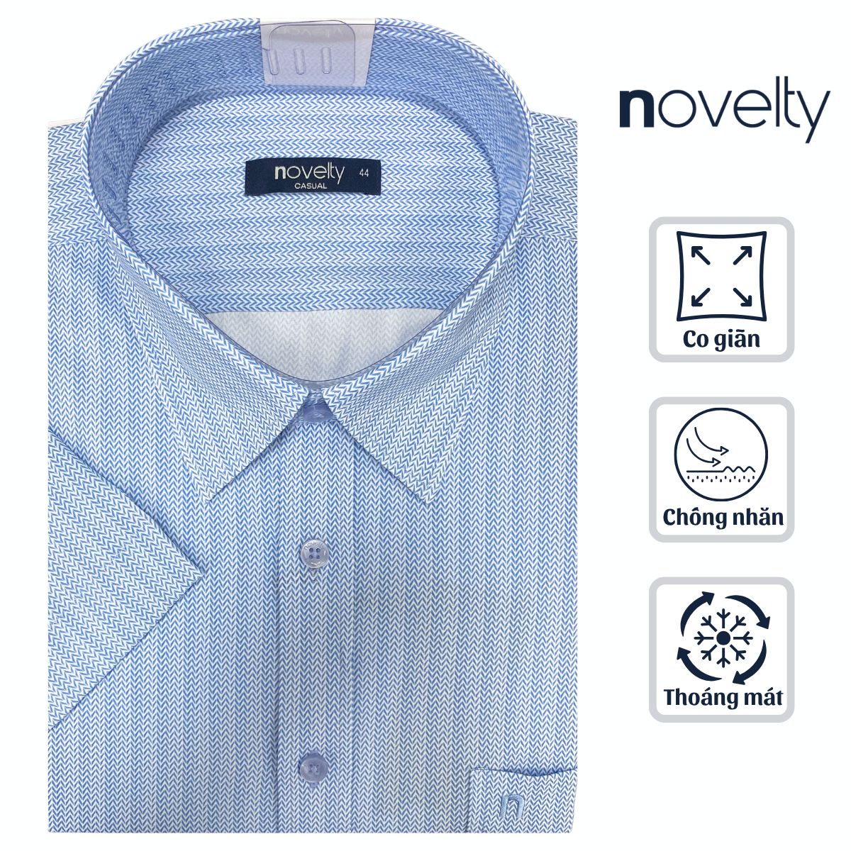 ÁO SƠ MI NAM NGẮN TAY NOVELTY CASUAL SPUN HOA VĂN XANH DƯƠNG NSMMINMSPB261192N