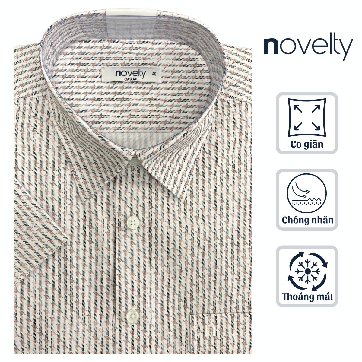 ÁO SƠ MI NAM NGẮN TAY NOVELTY CASUAL SPUN HOA VĂN NÂU NSMMINMSPB261000N