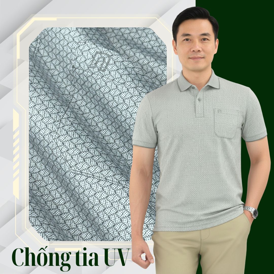 ÁO POLO NAM NOVELTY REGULAR FIT MODAL CÓ TÚI HOA VĂN XANH RÊU NATMINMT3R250430N