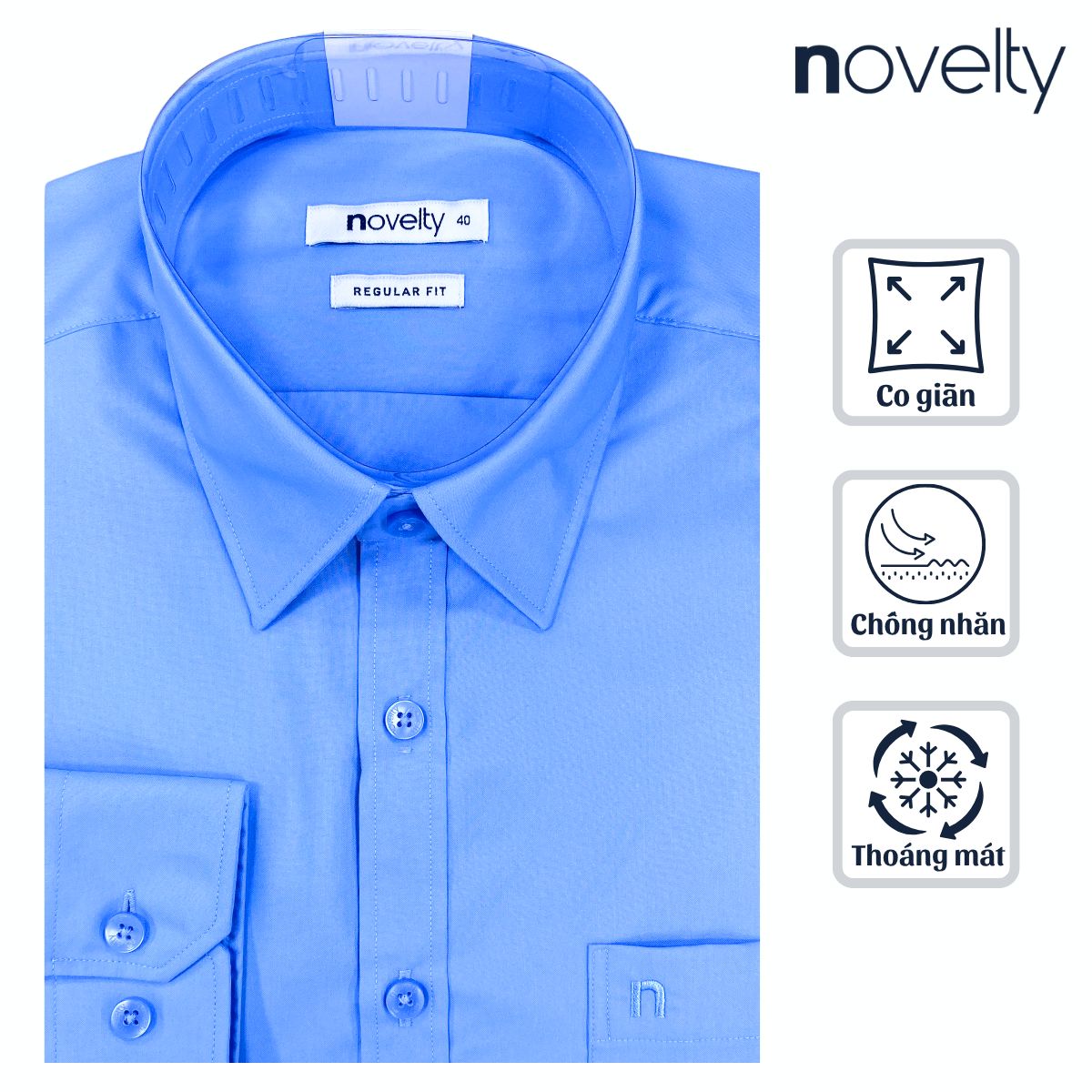 ÁO SƠ MI NAM DÀI TAY NOVELTY REGULAR FIT SPUN TRƠN MÀU XANH NSMMMWMT2R250518D