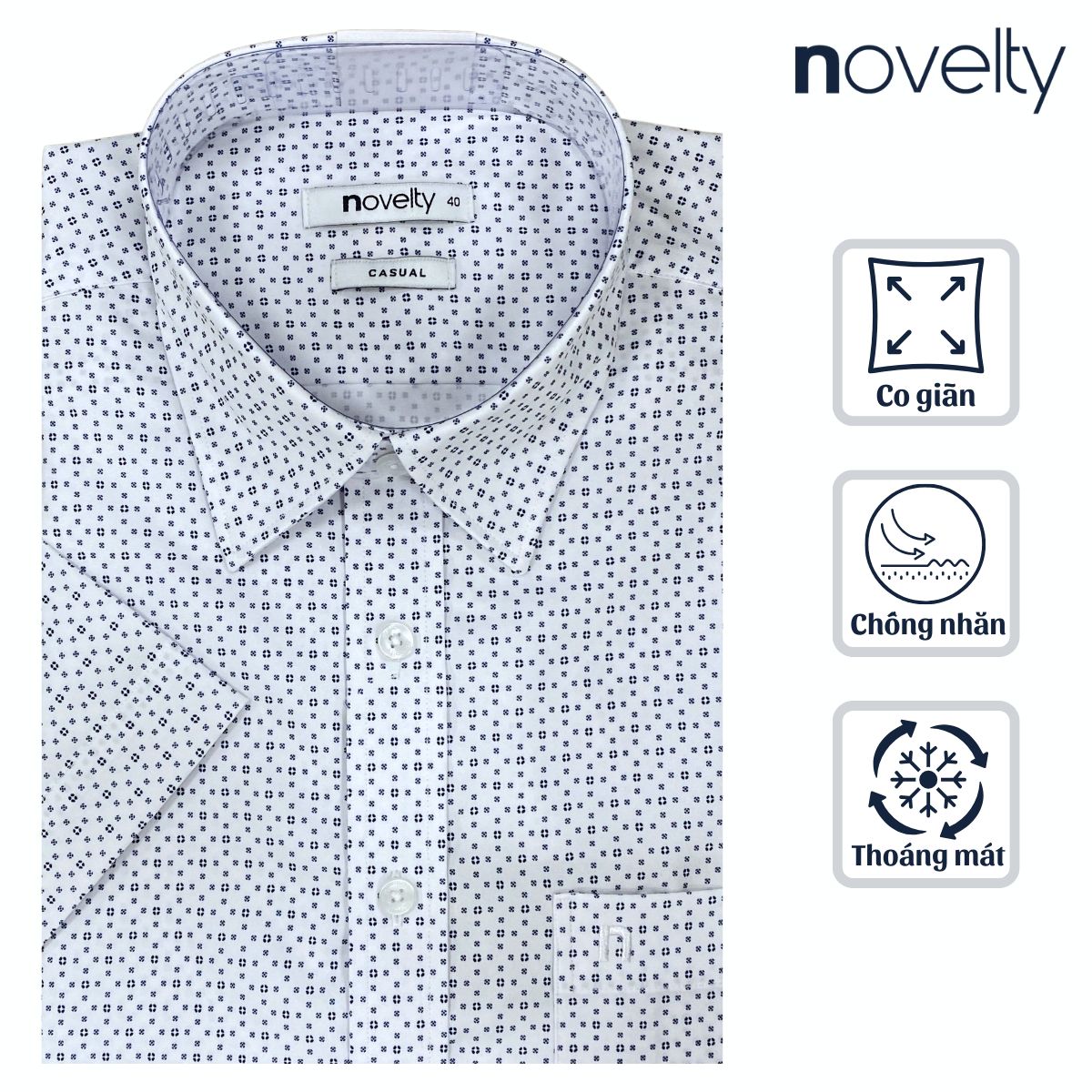 ÁO SƠ MI NAM NGẮN TAY NOVELTY CASUAL SPUN HOA VĂN TRẮNG NSMMINMPSB250389N