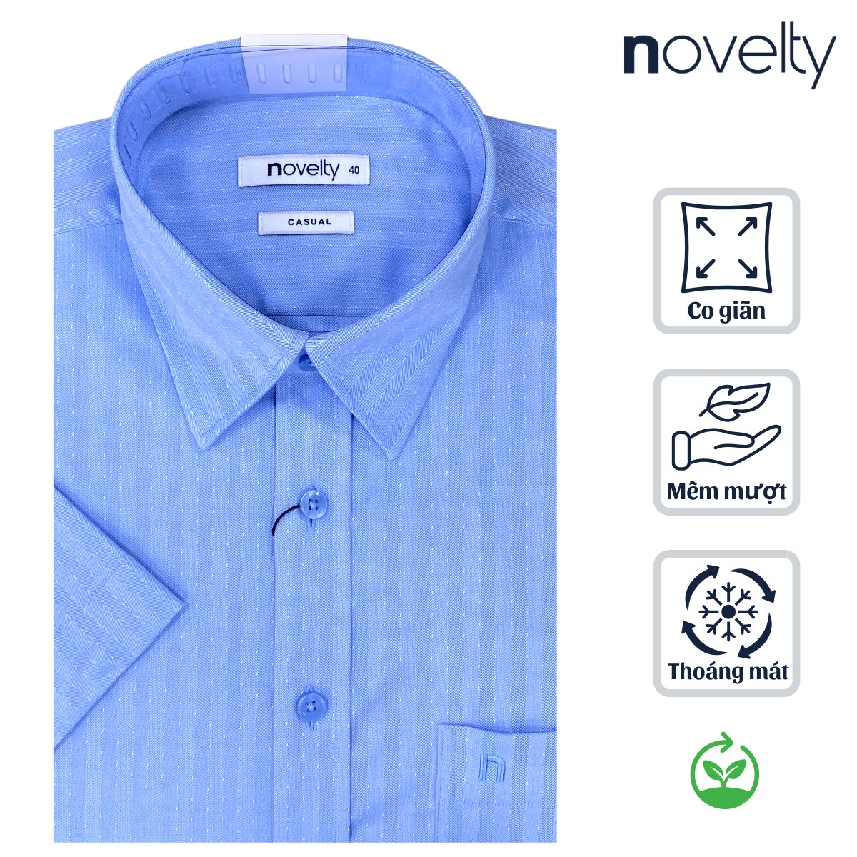 ÁO SƠ MI NAM NGẮN TAY NOVELTY CASUAL BAMBOO SỌC TRUNG BÌNH XANH NSMMSBMT3B250656N