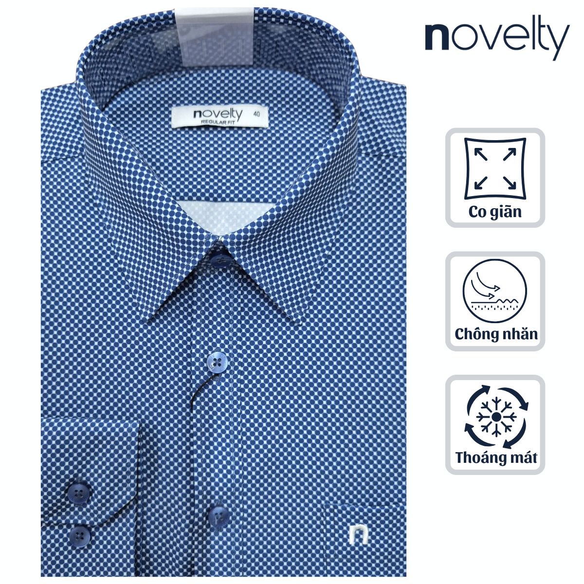 ÁO SƠ MI NAM DÀI TAY NOVELTY REGULAR FIT SPUN CHẤM BI XANH NSMMMNMSPR250792D