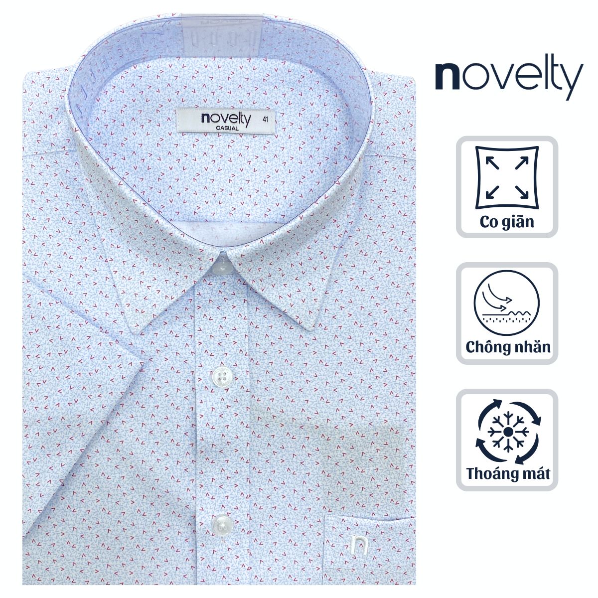 ÁO SƠ MI NAM NGẮN TAY NOVELTY CASUAL SPUN HOA VĂN TRẮNG NSMMINMSPB260799N