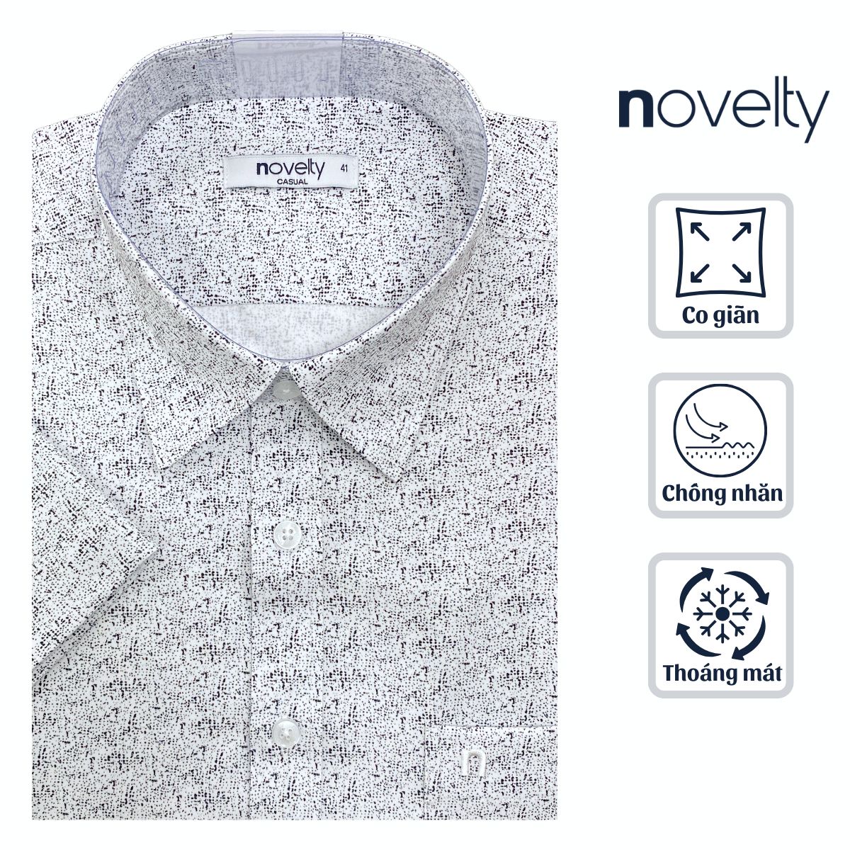 ÁO SƠ MI NAM NGẮN TAY NOVELTY CASUAL SPUN HOA VĂN ĐEN NSMMINMSPB260801N