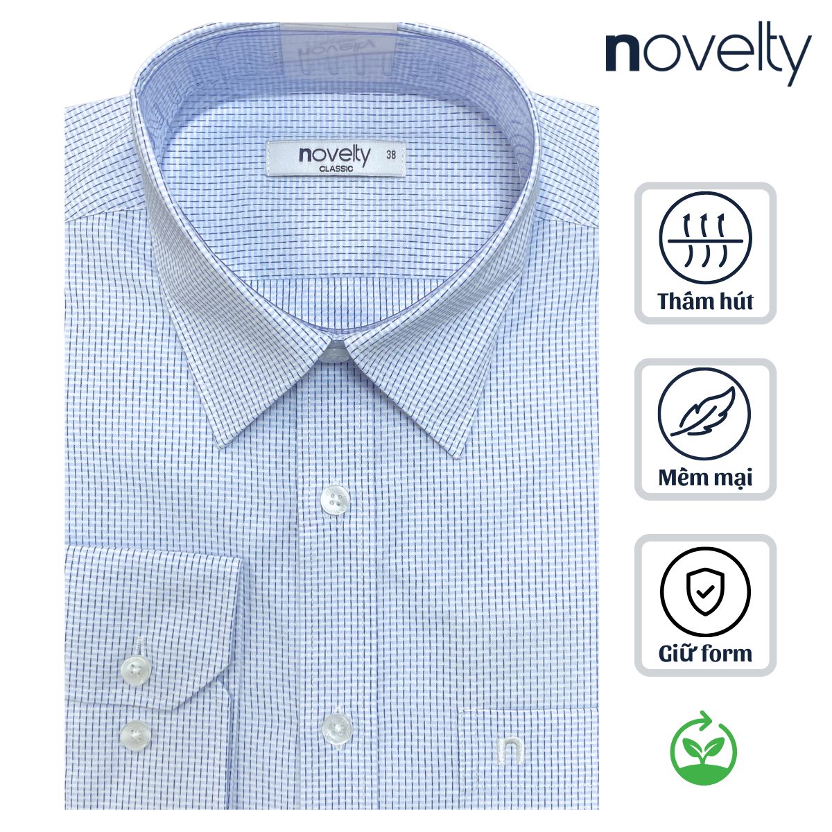 ÁO SƠ MI NAM DÀI TAY NOVELTY CLASSIC RECYCLED T/C SỌC NHỎ XANH NSMMSNMRCC250826D