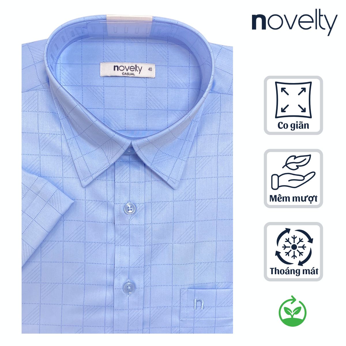 ÁO SƠ MI NAM NGẮN TAY NOVELTY CASUAL BAMBOO CARO XANH NSMMCTMT3B260872N