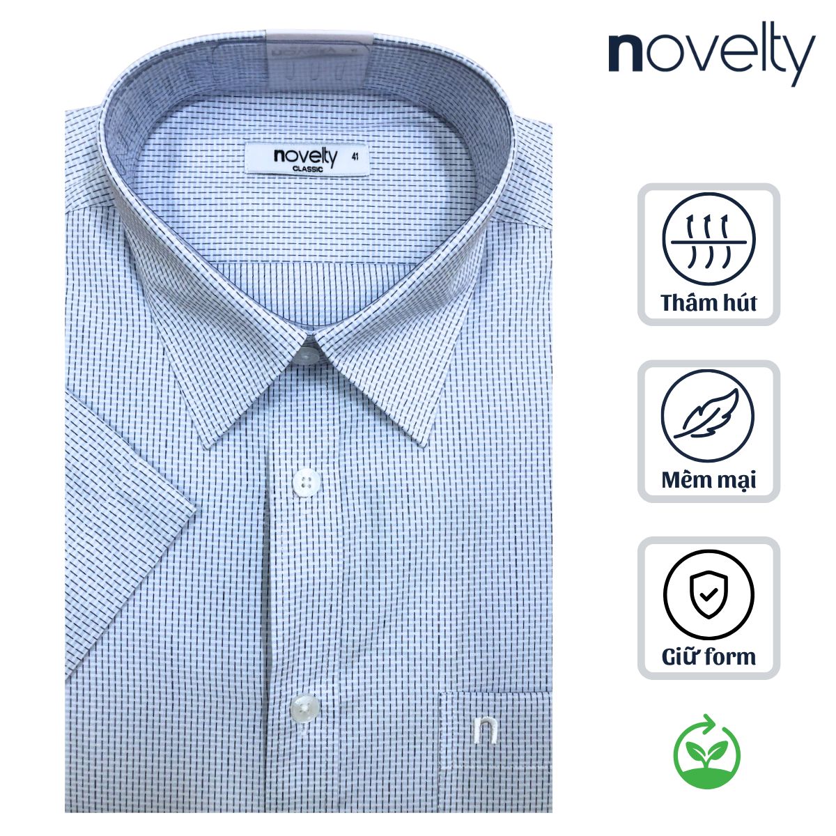 ÁO SƠ MI NAM NGẮN TAY NOVELTY CLASSIC RECYCLED T/C SỌC NHỎ NSMMSNMRCC250828N