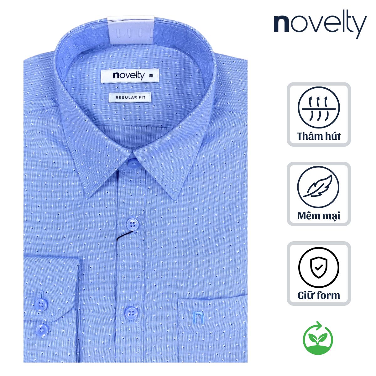 ÁO SƠ MI NAM DÀI TAY NOVELTY REGULAR FIT T/C RECYCLED HOA VĂN XANH NSMMINMRCR250658D