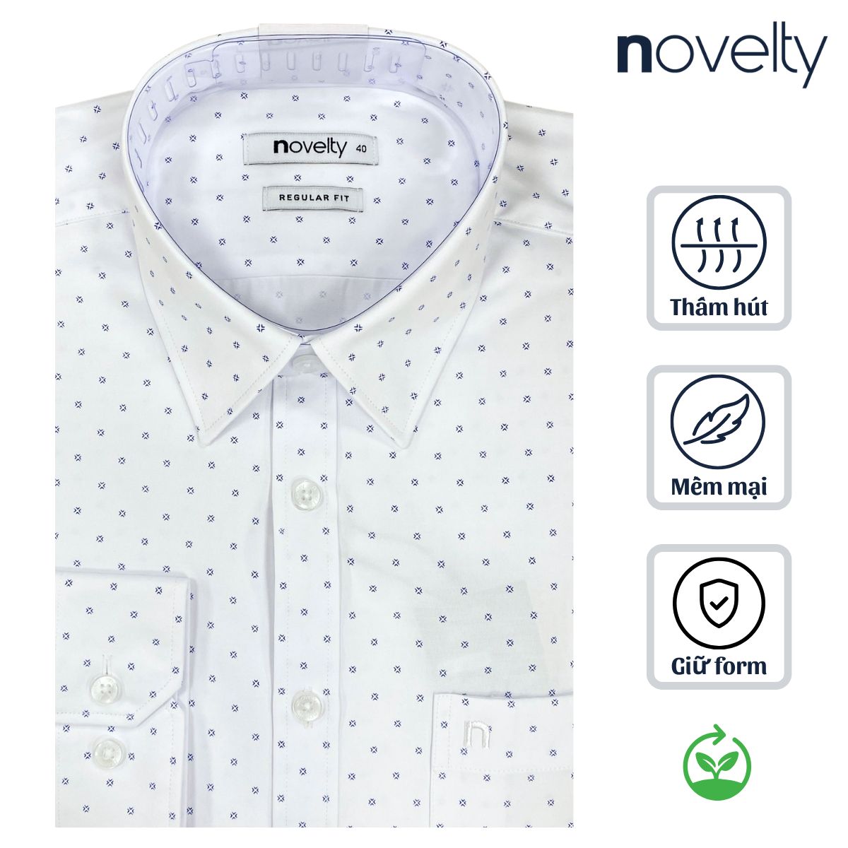 ÁO SƠ MI NAM DÀI TAY NOVELTY REGULAR FIT T/C RECYCLED HOA VĂN TRẮNG NSMMINMRCR250659D