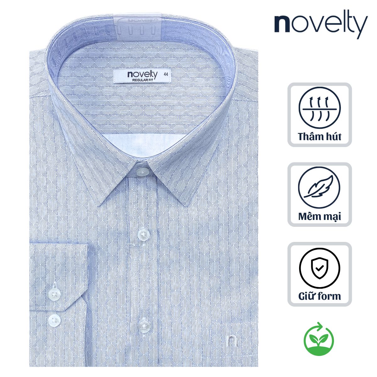 ÁO SƠ MI NAM DÀI TAY NOVELTY REGULAR FIT T/C RECYCLED HOA VĂN XANH NSMMINMRCR250776D