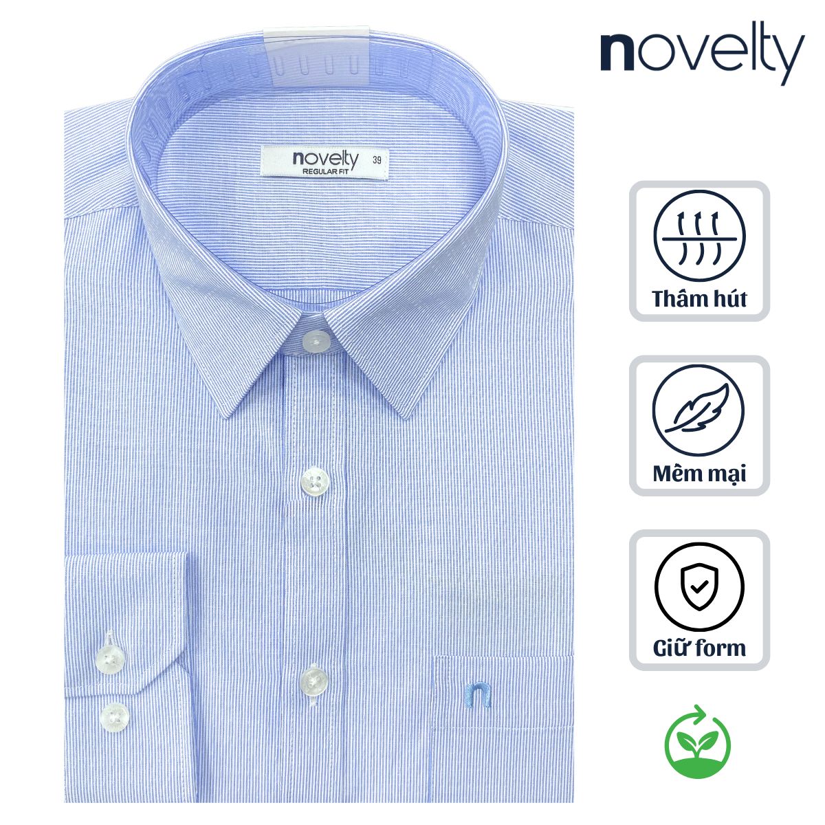 ÁO SƠ MI NAM DÀI TAY NOVELTY REGULAR FIT T/C RECYCLED SỌC NHỎ XANH NSMMSNMRCR250778D
