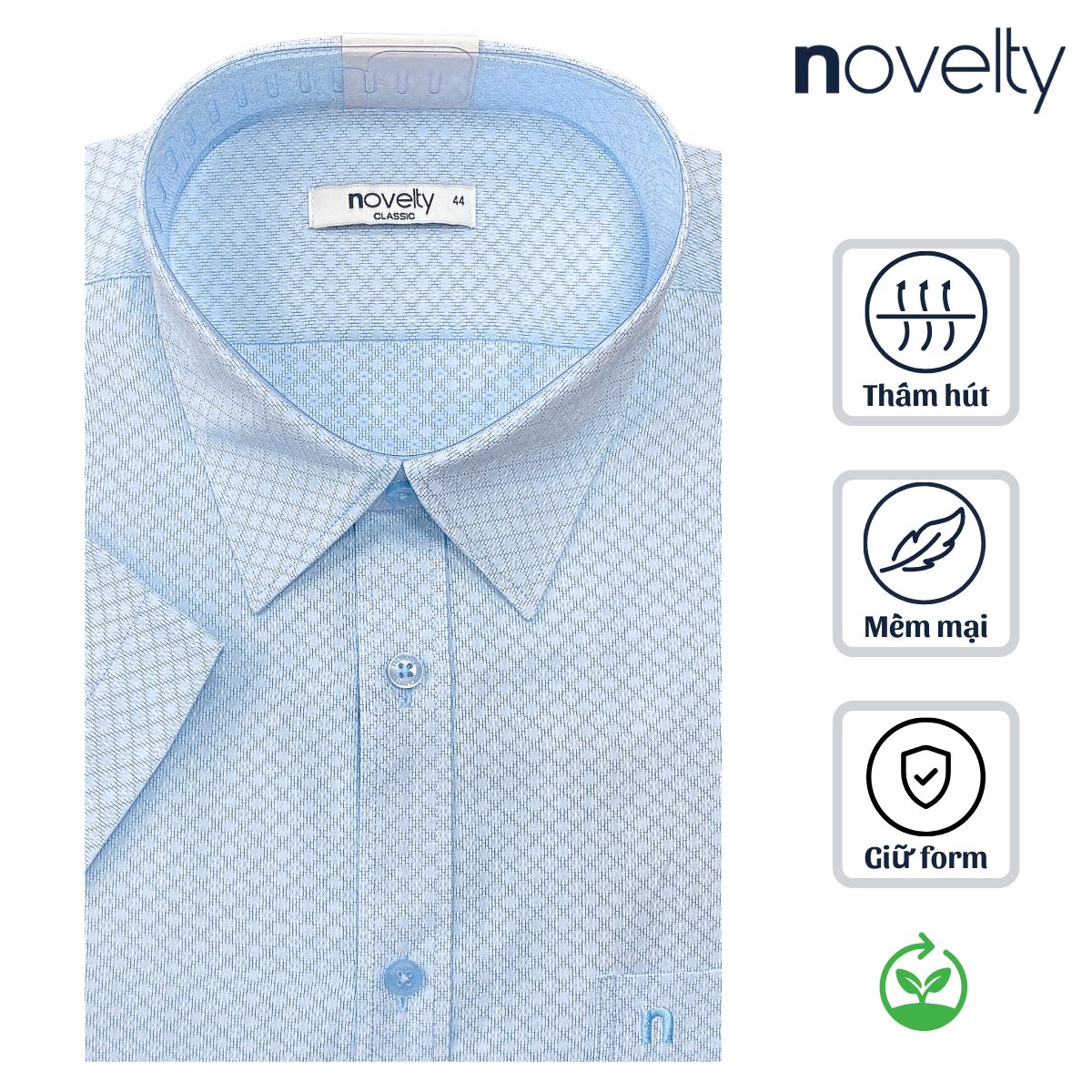 ÁO SƠ MI NAM NGẮN TAY NOVELTY CLASSIC T/C RECYCLED HOA VĂN XANH NSMMINMRCC250782N