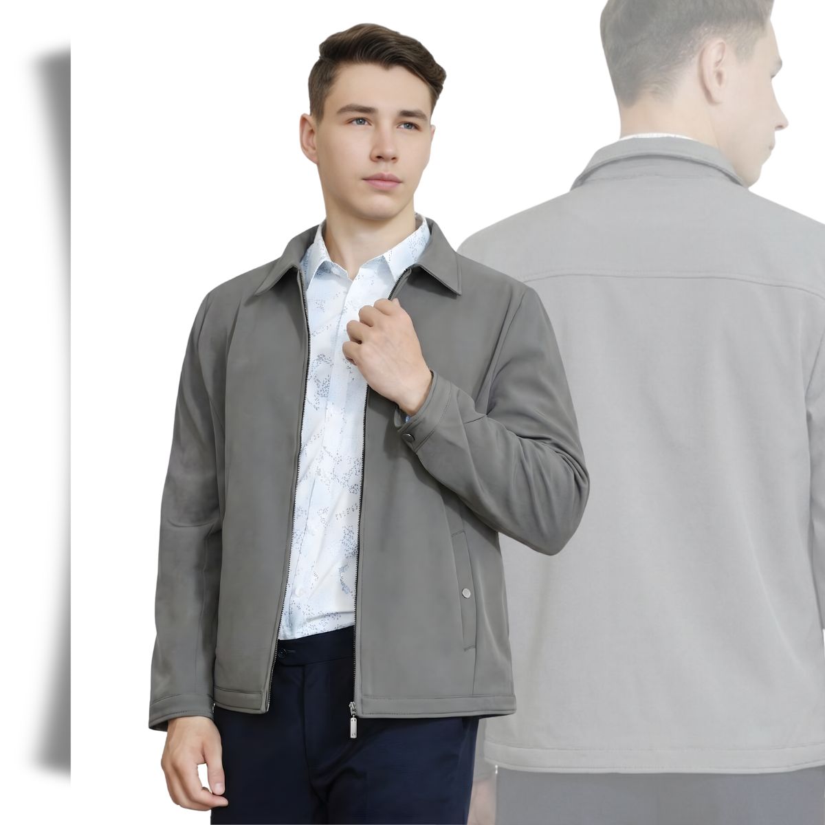 ÁO KHOÁC BONDING NAM 2 LỚP NOVELTY CỔ BẺ MÀU XÁM NJKMMDMNSB2505502