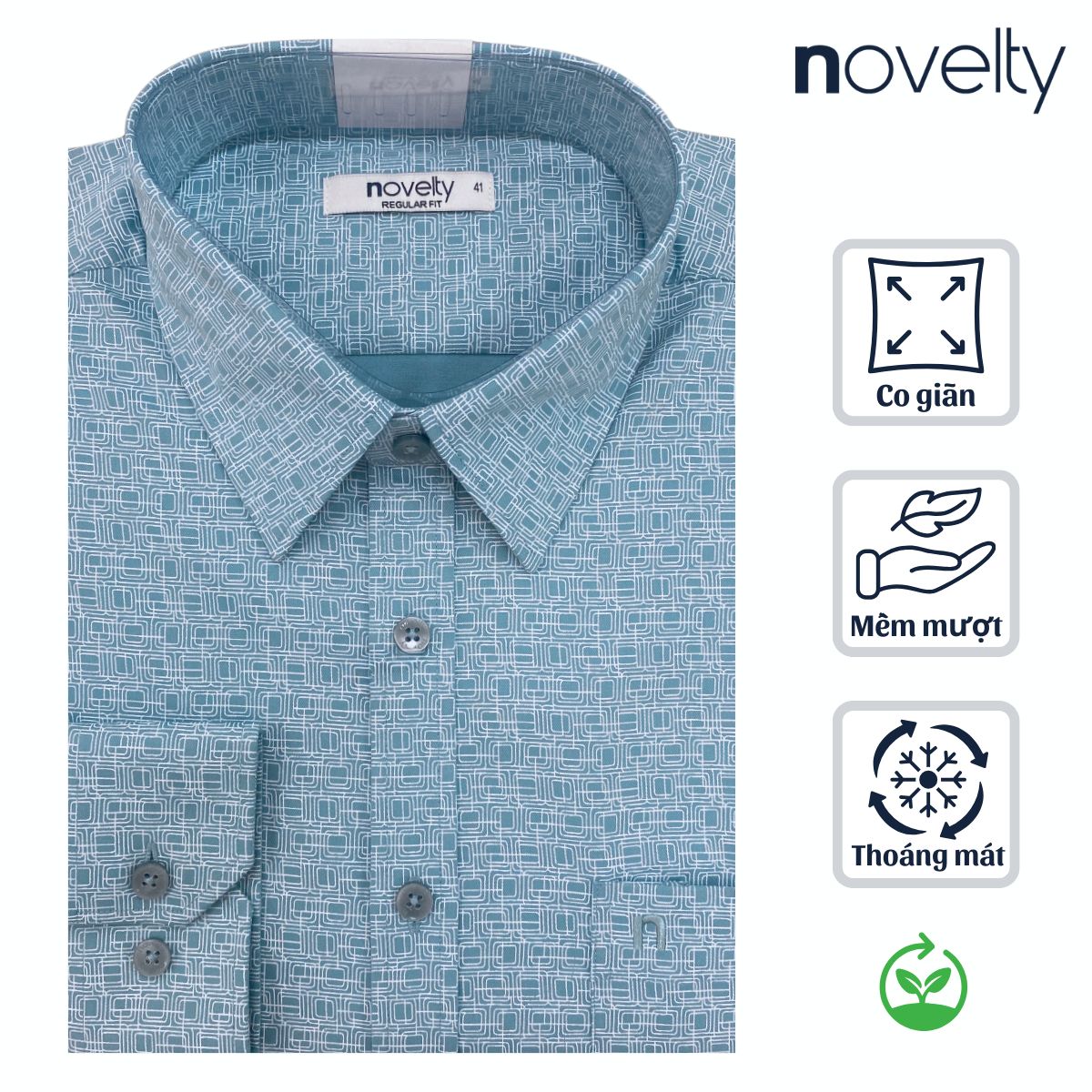 ÁO SƠ MI NAM DÀI TAY NOVELTY REGULAR FIT BAMBOO HOA VĂN XANH NSMMINMT3R260788D