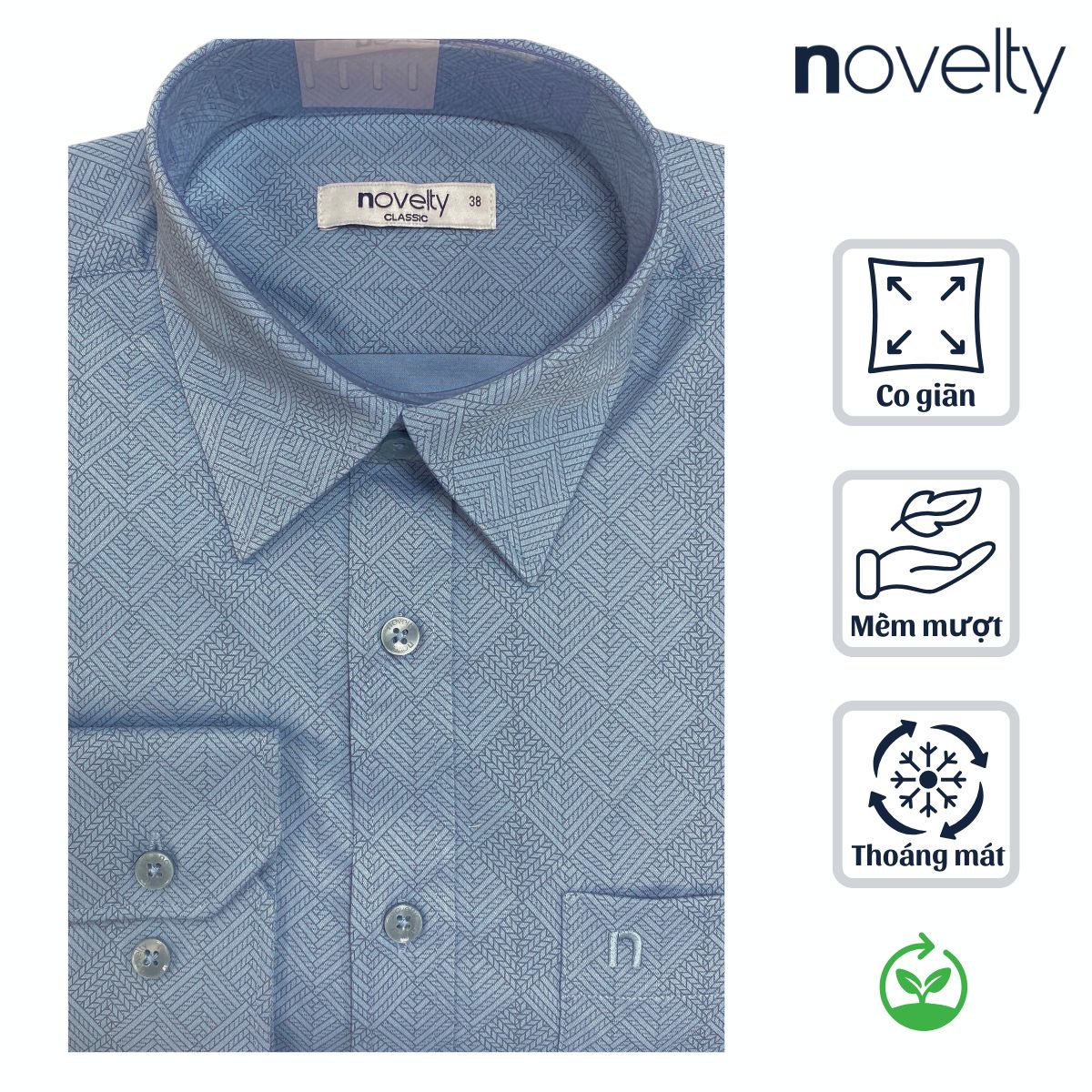 ÁO SƠ MI NAM DÀI TAY NOVELTY CLASSIC BAMBOO HOA VĂN XANH NSMMINMT3C260787D